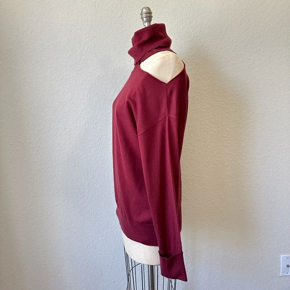 NWT 525 AMERICA Raundi Cold Shoulder Collarbone Pullover Sweater in Garnet - Picture 4 of 10